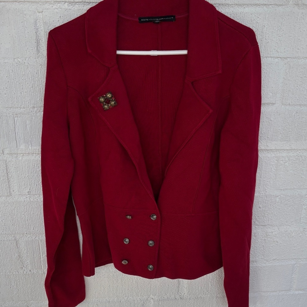 White House Black Market Red Double Breasted Blazer with Brooch sz L